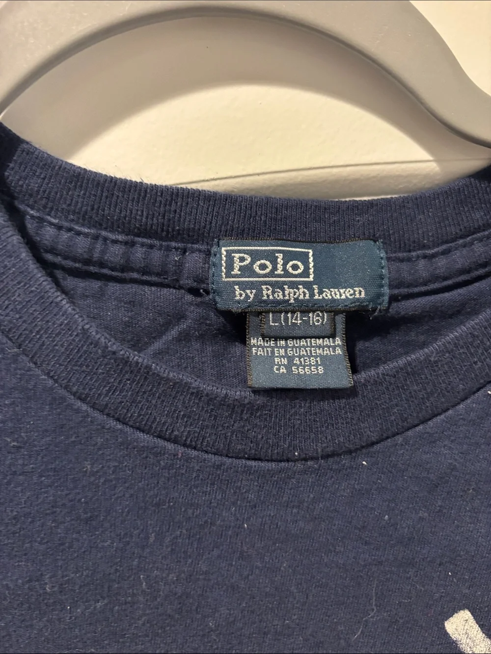 Ralph Lauren Navy Tee with Blue and Yellow Diagonal Stripes and Crest